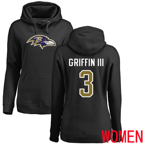 Baltimore Ravens Black Women Robert Griffin III Name and Number Logo NFL Football #3 Pullover Hoodie Sweatshirt->nfl t-shirts->Sports Accessory